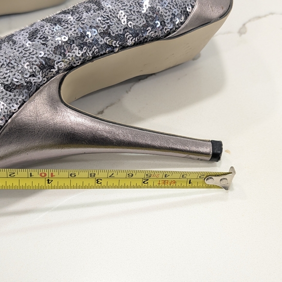Silver sequin platform high heel pumps womens 7.5 glitter sparkly party Shoes - Picture 11 of 14